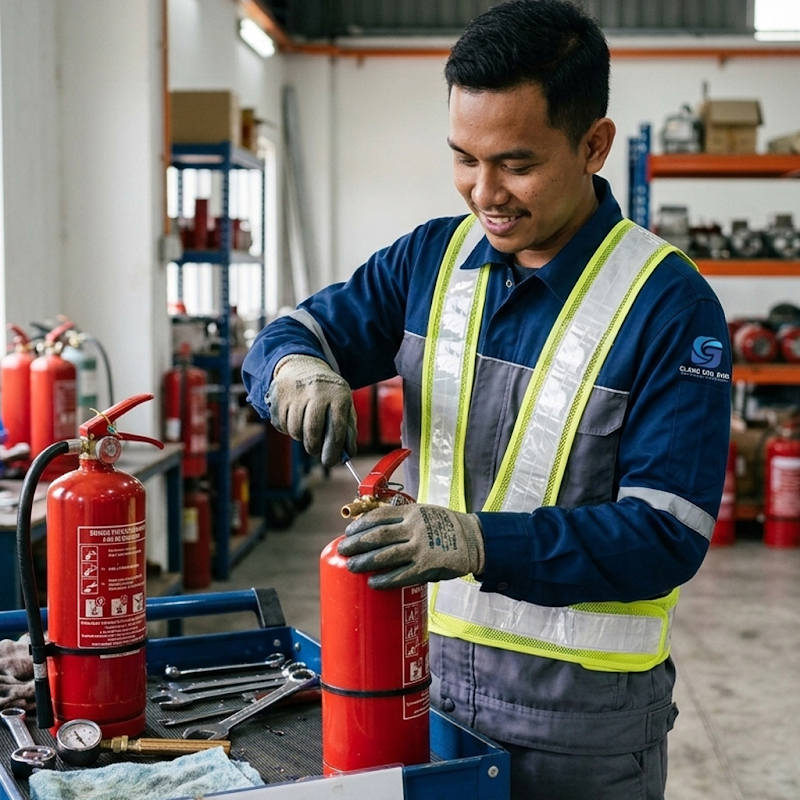What includes for servicing fire extinguishers