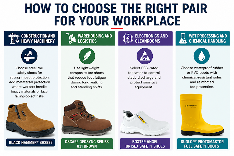 Safety shoes for different workplace hazards